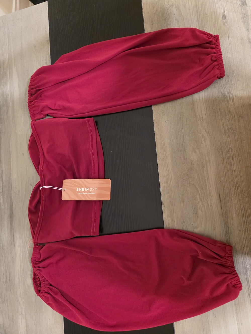 SHEIN Burgundy Off-Shoulder Cropped Top with Balloon Sleeves
